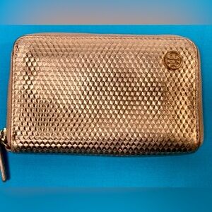 Tory Burch Robinson Metallic Zip Wallet | Gold Saffiano | Compact 4x6
